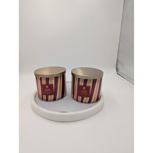 Bath & Body Works Tis The Season 3 Wick Scented Candle Lot of 2 Red Gold Stripe